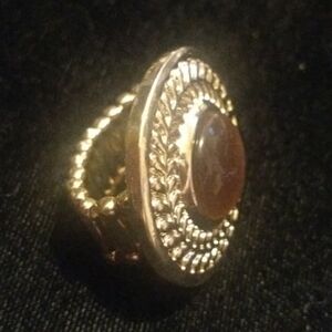 Paparazzi Gold Garland Embossed Oversized Statement Ring Round Ambery Cntr Piece